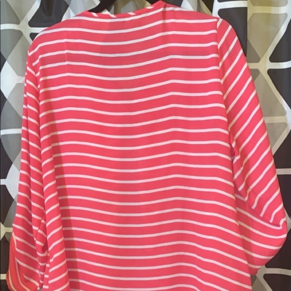 SIZE 1X Pink and White Striped Blouse - Picture 5 of 5